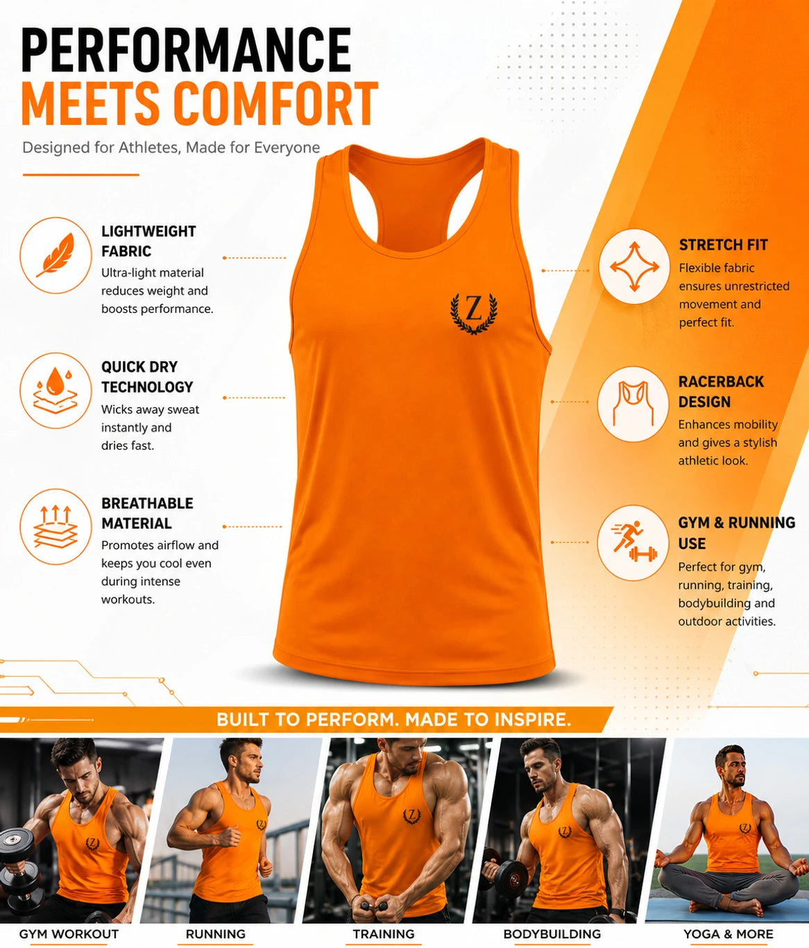 ZIDELLO Men's Gym Sando & Workout Vest